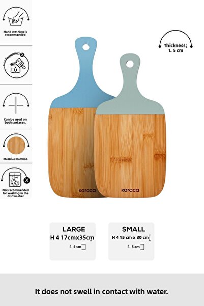 Karaca Placa de prezentare din bambus Pony 2 bucati Albastru 30/35 Cm