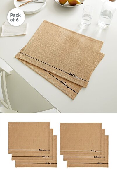 Ocean Home Textile 6 Pieces Jute Believe Printed Tableware Presentation Plate Pad Supla American Service 45x35