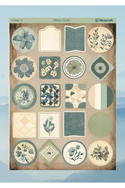 MirayDesign AUTOCOLANT/ALBUM DE COLETAȚI CU TEMĂ VINTAGE, 12*17 CM, PENTRU BULLET JOURNAL, PLANIFICATOR, AGENDĂ, CADER