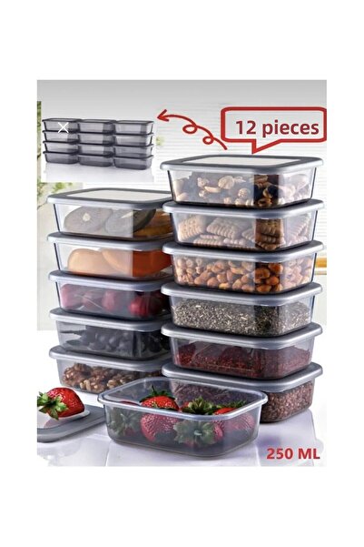 Mutfak Köşesi Kapri 12 Pieces 250 ml Smoked Transparent Kitchen Storage Container, Breakfast