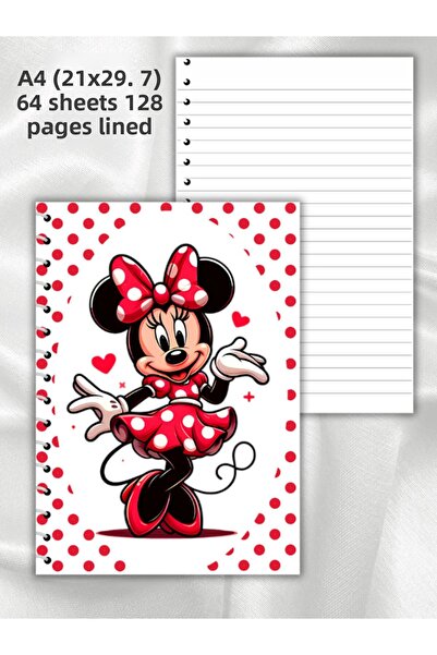 daily notebook دفتر مدرسي ميني ماوس مخطط، 64 ورقة حلزونية مقاس A4 كبير (21x29...