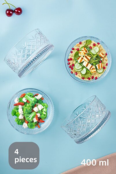 Porsima 4-Piece Cut Crystal Ice Cream Bowl Glass Snack Bowl Snack Bowl Magnolia Salad Bowl 400 ml