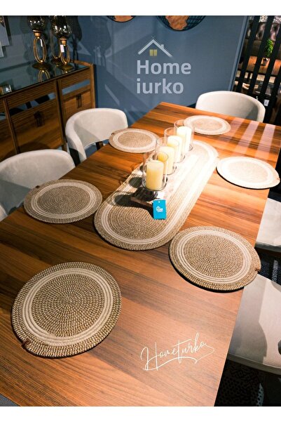 HomeTurko Φυσική γιούτα, μοτίβο, άχυρο, μπεζ ρίγα αμερικανικό σερβιρίσματος /...