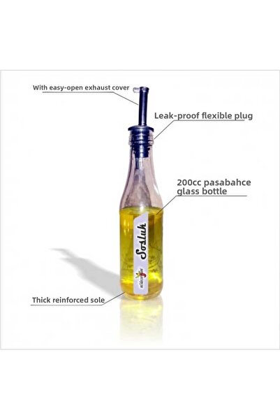 M3DECORİUM Long Steel Mouth Leakproof Cap Sauce Bowl Olive Oil Glass Bottle
