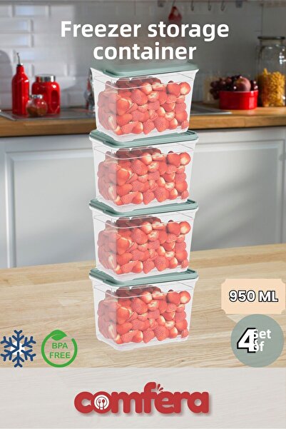 BAGER MARKET 4-Piece Icebox Storage Container Winter Container Freezer Organizer Refrigerator Food Storage Container 950 ml 4 Colors