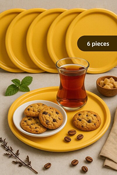 Fiyakalı Ürünler Atölyesi صينية معدنية مستديرة باللون الأصفر مكونة من 6 قطع -...
