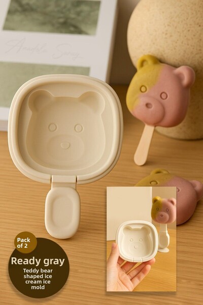 Anadolu Saray Set of 2 Teddy Bear Shaped Silicone Ice Cream Mold with Self-Handle Lid Ice Mold Set