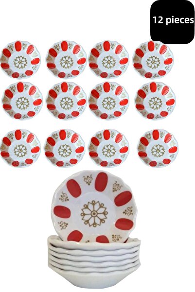 CocoVia 12 قطعة من طبق الشاي من الميلامين والقهوة - أحمر وأبيض كلاسيكي