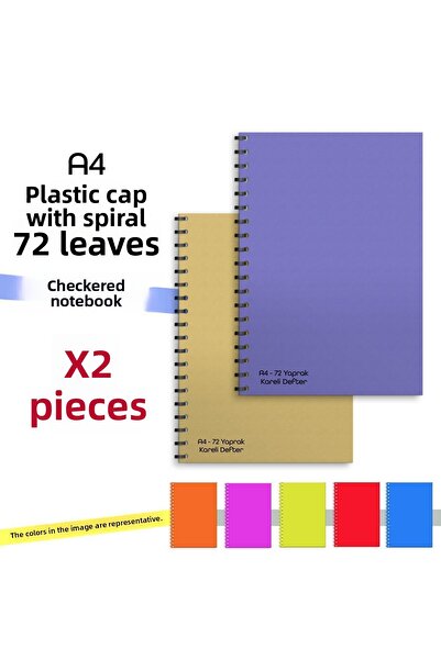 Fragman Yayınları A4 72 Sheets 2 Pieces Checked School Notebook Planner Gift Plastic Cover with Spiral
