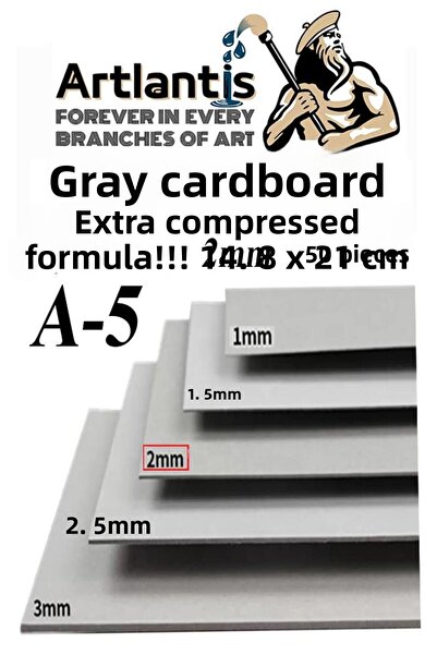 Artlantis A5 Cardboard Gray 2 mm 50 Pcs 1 Pack 14.8X21 cm A-5 Cardboard 2.0 m...