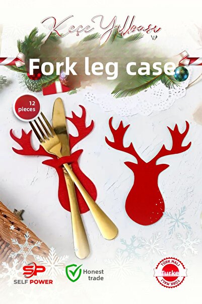 Self Power Set of 12 Christmas Tree - Felt Bias and Fork Themed Desktop Decor