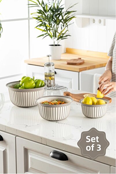 Stile Cucina Economic Linea Round Bowl Set of 3 Beige 3X (1 Liter - 2 Liter - 3 Liter)