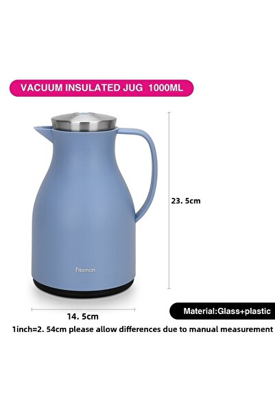 Fissman Vacuum Flask 1000mL, Modern Dallah, Stainless Steel Lid, Pink Glass Liner Matte Plastic Body