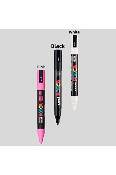 Uni Posca Marker Pen PC-5m (1.8-2.5mm) Set of 3 Black White Pink