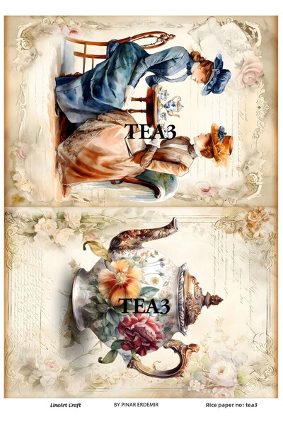 LİNEART Tea, Teapot, Women's Pattern Tea Series Brass Decopage Paper 29X42Cm ...