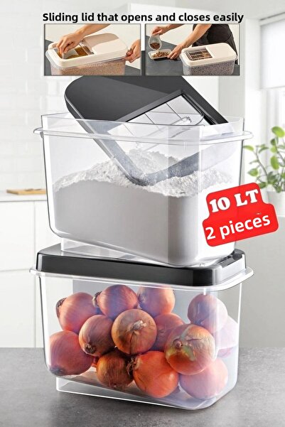 Open Home Concept 2 قطعة 10 لتر غطاء منزلق سهل صندوق متعدد للأغذية والبقوليات...