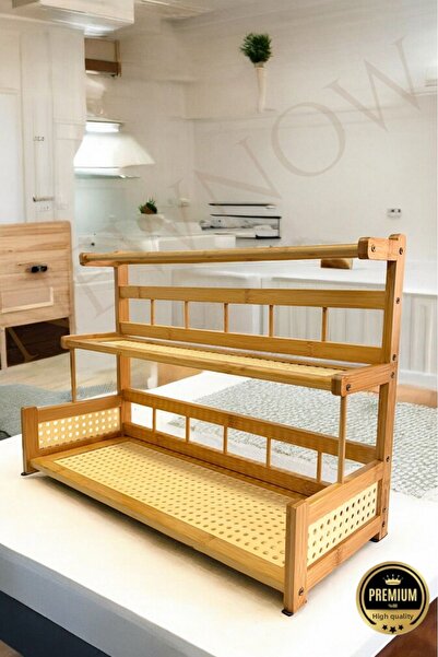 NEWNOW رف كونترتوب من الخيزران، رف توابل، كوب، رف منظم للأطباق، تصميم خاص 50 × 34 × 23 سم