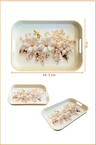 EZMK EV GEREÇLERİ Tray / Tea Coffee Presentation Tray / White / 34,5X25 cm
