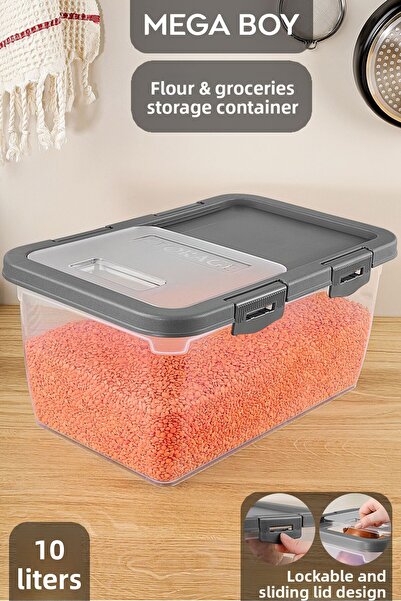 Meleni Home Frameless Lid Pulses Storage Container with Purpose Lock Gray 10 Lt