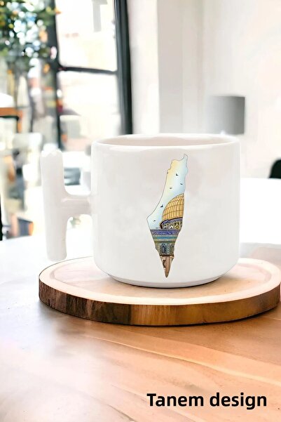 Tanem Tasarım كوب تي شيرت فلسطين مطبوع بتصميم - كوب غازيا وكودوس ماسكيد-آي أكسا