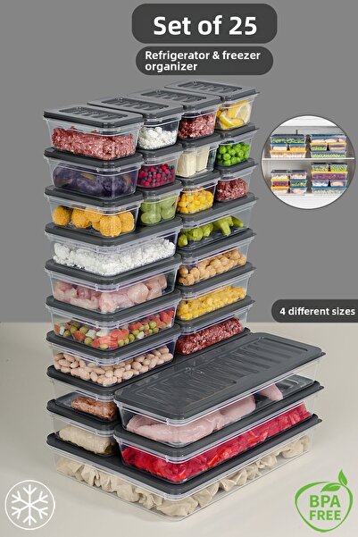 Meleni Home 25 Pieces Anthracite Microwave Compatible Organizer -1X2400Ml 4X1170Ml 8X600Ml 12X240Ml Storage Container