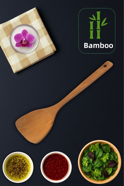 Ülgenev 1 Piece 30 cm Varnished Natural Bamboo Spatula – Pan Friendly, Ergonomic and Durable