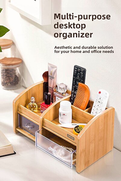 Daxi Dx-404 Bamboo Patterned Wooden Pen Holder, Desktop Organizer