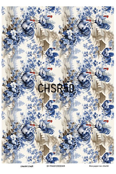 LİNEART Chino Blue and White Butterfly Patterned Brass Decopage - 29X42Cm No:...