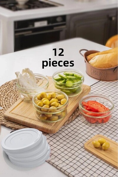 ZURİ DESİGN Pasabahce White Lidded Breakfast Snack Bowl Set 12 Pieces (LOGO GLASS)