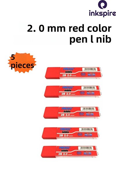 inkspire قلم رصاص ذو طرف أحمر اللون 2.0 2B 90 مم 6 قطع 5 عبوات من أقلام الرصاص متعددة الاستخدامات ذات طرف سميك 2 مم