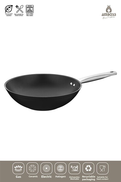 Amboss 28 Cm Titanium Coated Dark Granite Wok Pan - Fireproof Non-Stick