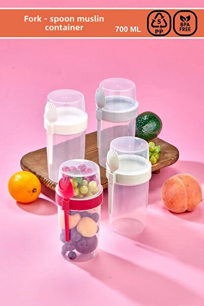 Poomy 700 ml Practical Portable Yogurt - Nutrition Bowl with Muesli and Spoon