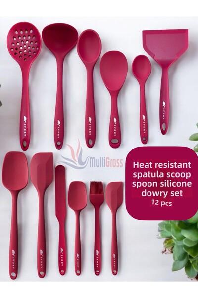 Multiamo Heat Resistant 12 Pcs Silicone Spatula Ladle Spoon Colander Dowry Set