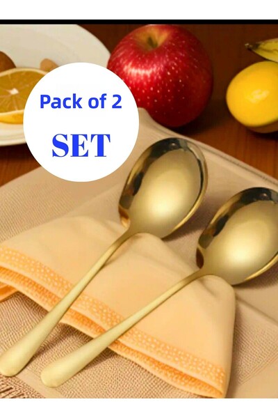 BRE HOME Set of 2 Gold Color Serving Spoons – 22 cm Stainless Steel Rice and Presentation Spoon