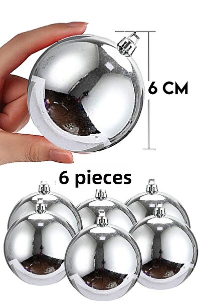 Parti dolabı 6 τμχ Μεγάλο Μέγεθος Ασημί Γκρι Χριστουγεννιάτικο Στολίδι Πεύκο Πρωτοχρονιάτικο Χριστουγεννιάτικο Διακόσμηση Γυαλιστερό Cici Στολίδι μπάλας 6cm