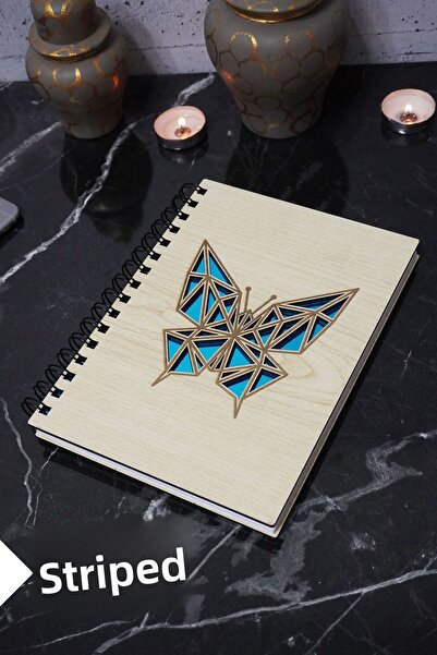 markcat دفتر ملاحظات مخطط بطابع الفراشة مع غطاء خشبي - جدول الأعمال والمدرسة ...