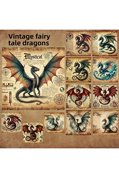Pink Swan Craft Vintage Fairy Tale Dragons 12 buc. Scrapbook Bullet Journal S...