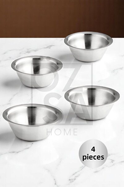 ÖzSa Home 4 Pieces 18/10 Stainless Steel Coffee Side Turkish Delight Bowl Jam Bowl Burger Side Sauce Bowl 7,5 cm