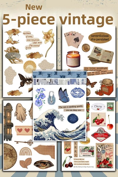 sanatıbedi Set de 5 autocolante vintage - autocolant rezistent la apă pentru ...