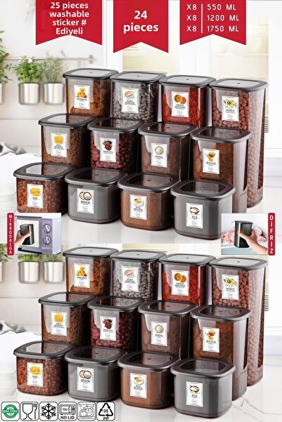 Nandy Home 24-Piece Anthracite Economical Unbreakable Storage Set - 1.75/1.2/0.55 Lt Labeled