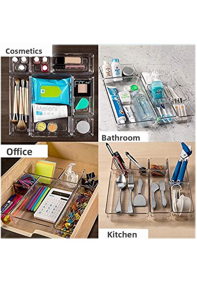 Meleni Home 9 Pieces Transparent Design Modular Storage Container - Drawer Organizer, Bathroom Makeup Jewelry Organizer