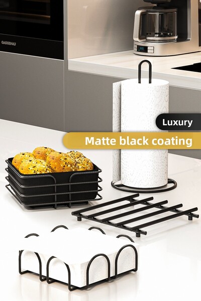 Bino 4-Piece Tableware Set - Presentation Holder, Roller, Napkin Holder, Towel Holder and Trivet Brot Organizer for Kitchen