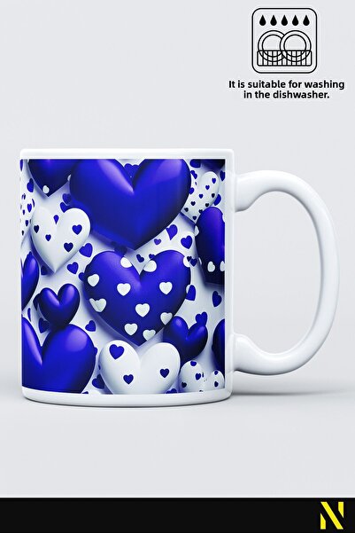 nilizma Navy Blue Heart Patterned Colorful Mug – 330 ml Mug | Stylish and Durable Design