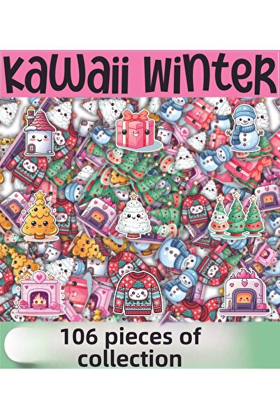 cakaybu Set de 106 autocolante cu tematică de iarnă Kawaii, 2 coli A4