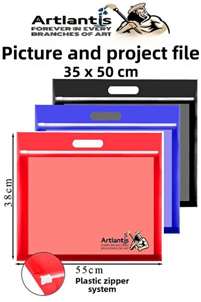 Artlantis ملف مشروع بلاستيكي ملون بسحاب مقاس 35 × 50 سم مع 3 مقابض مقاس 38 × ...