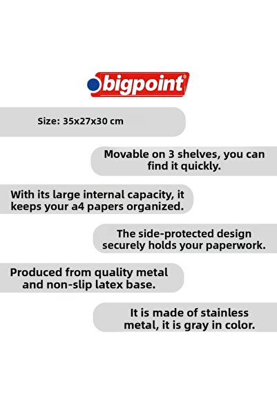 Bigpoint |   Μεταλλική διάτρητη σχάρα χαρτιού, σετ 3, ασημί, ανθεκτική μεταλλική δομή, εσωτερικά χαρτιά A4 και Letter