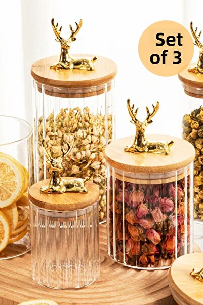 HUBBYCHEF برطمان زجاجي بغطاء من الخيزران والسيليكون، مجموعة من 3 قطع