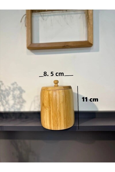 naque 1 Bamboo Wooden Jar - Storage Container - Spice Rack (11 X 8 cm)