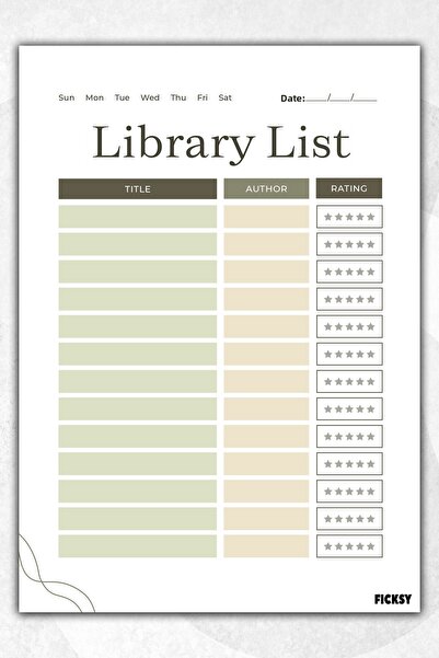 Ficksy قائمة الكتب - A5 - 50 ورقة - قائمة المكتبات - قراءة الكتب - قائمة المك...
