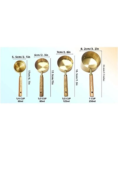 BEYZANA 4 Pieces Large Size Stainless Steel Measuring Cup Set - Wooden Handle, 60ml 80ml 125ml 250ml